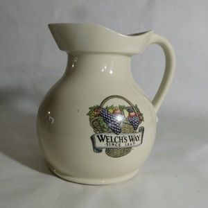 Vintage Welches Way Ceramic Ivory Pitcher USA Fruit Design #7554